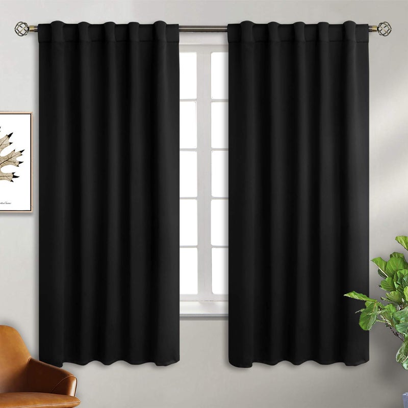 BGment Halloween Black Blackout Curtains 63 inch Length for Bedroom - Rod Pocket and Back Tab Thermal Insulated Room Darkening Curtains for Living Room, 2 Window Curtains, 42 x 63 Inch - Image 1